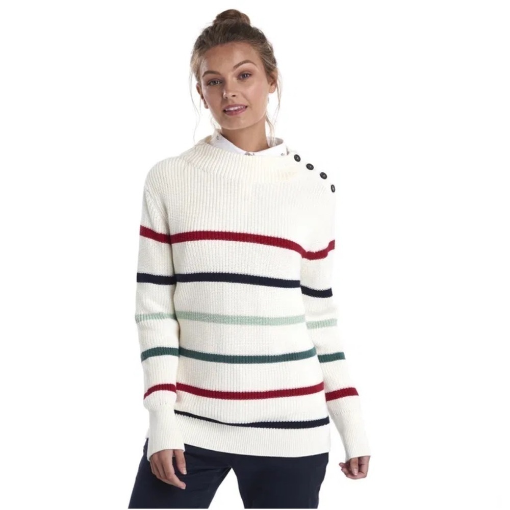 Barbour Shoreward Sweater striped cotton mock neck striped womens sweater Size 6 - Picture 2 of 10